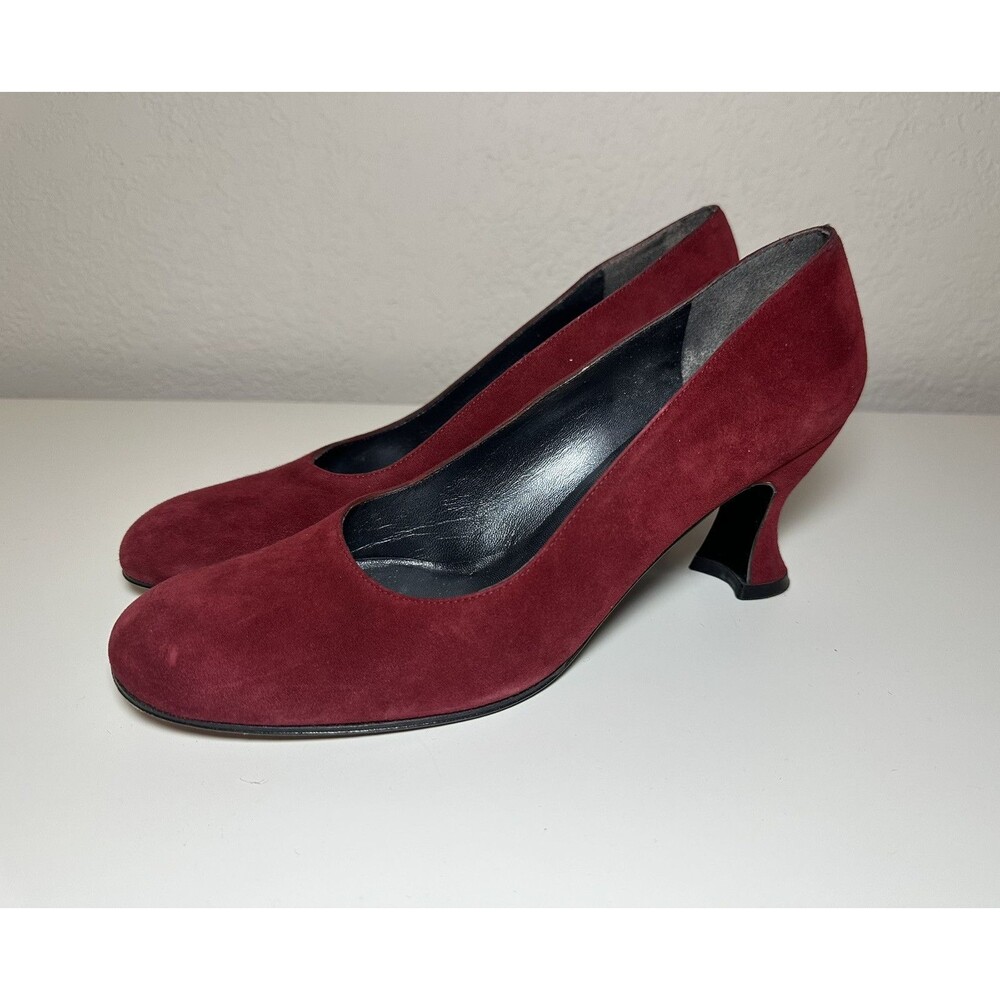 Stuart Weiztman Red Suede Square‎ Toe Heels Pumps Women's Narrow 7.5 N